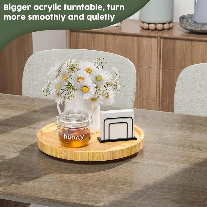 Lazy Susan Organizer, 10 Inch Non-Skid Bamboo Turntable Organizer - Image 3