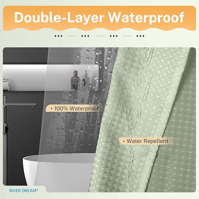 River Dream 3 in 1 Shower Curtain Set, Waffle Fabric Shower Curtain and - Image 3