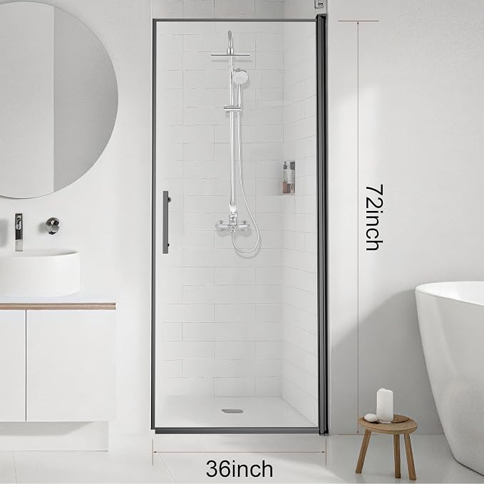 36-Inch Black Shower Door – 72" Height – 115° Opening – Magnetic Seal – - Image 8