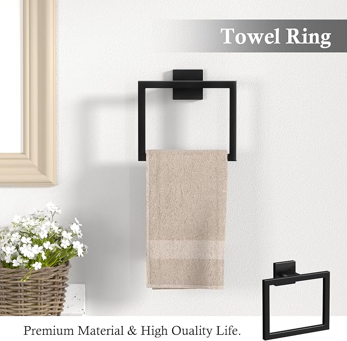 5-Pieces Matte Black Bathroom Accessories Set, 23.6 Inch Bath Towel Bar Set - Image 4