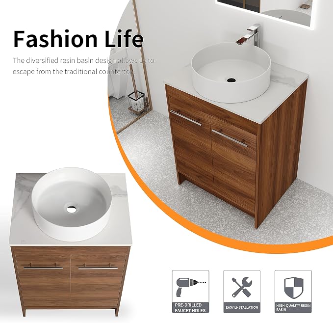 24 Inch Bathroom Vanity with Sink, Mordern Bathroom Vanity, Single Sink - Image 5