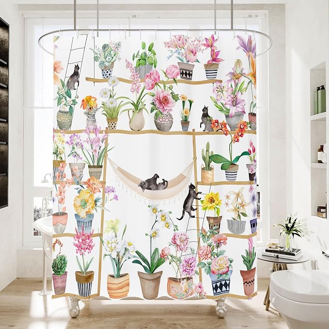 Bohemian Shower Curtain, Boho Floral Print Water Repellent Polyester Fabric - Image 8