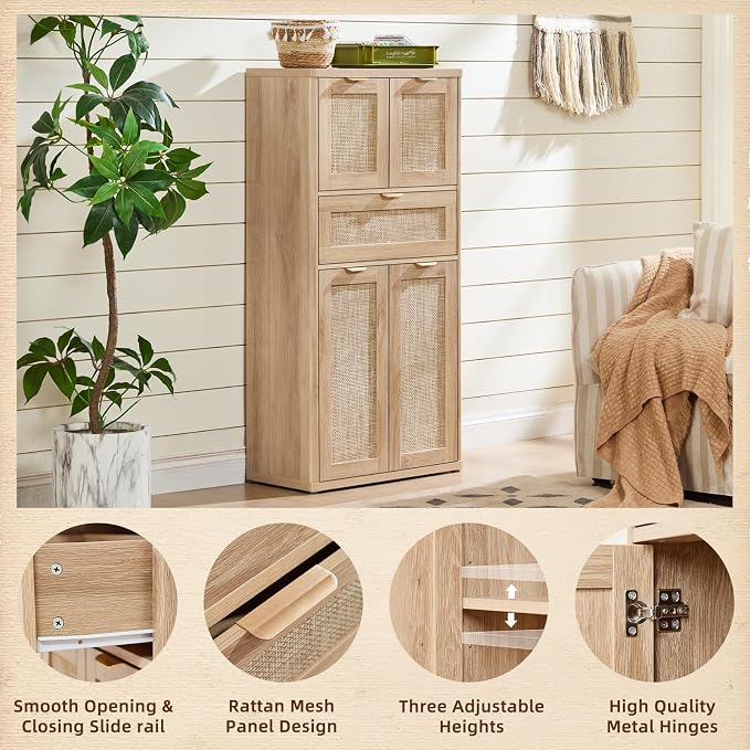 LEYAOYAO 48" Tall Storage Cabinet, Rattan Bathroom Floor Cabinets - Image 5