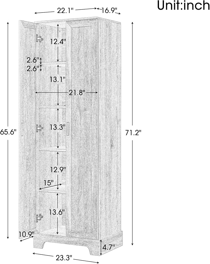 71" Tall Bathroom Storage Cabinet, Freestanding Linen Cabinet - Image 2