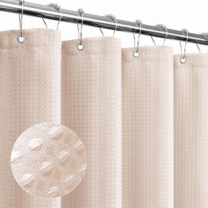 Gibelle Blush Pink Shower Curtain, Waffle Weave Textured Fabric Shower Curtain by Gibelle