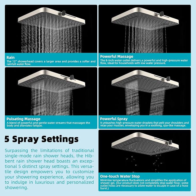 Hibbent Rain Shower Head, Brass Adjustable Shower Arm Extender, Waterfall fixed - Image 2