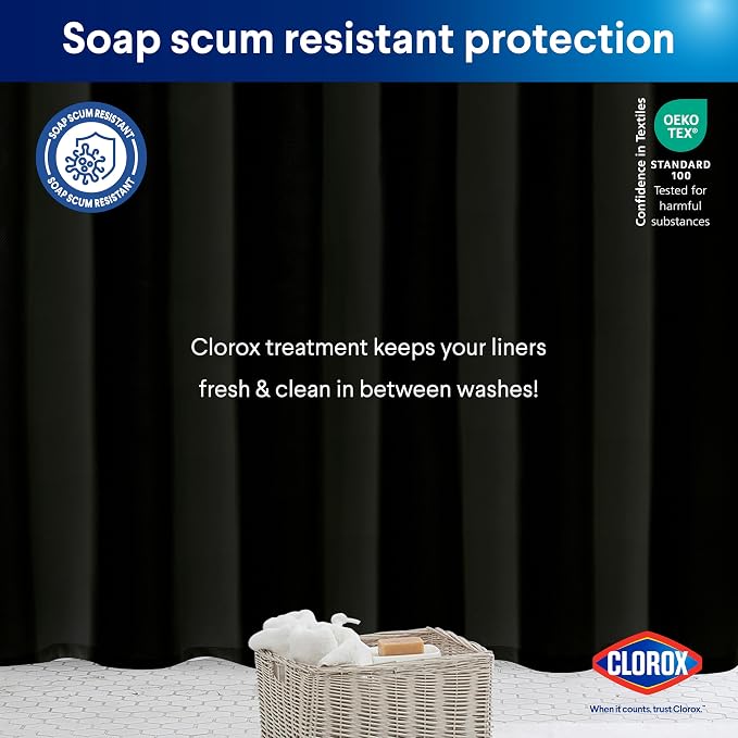 CLOROX 2-in-1 Bathroom Shower Curtain Liner, Durable Fabric, Weighted Magnets - Image 7