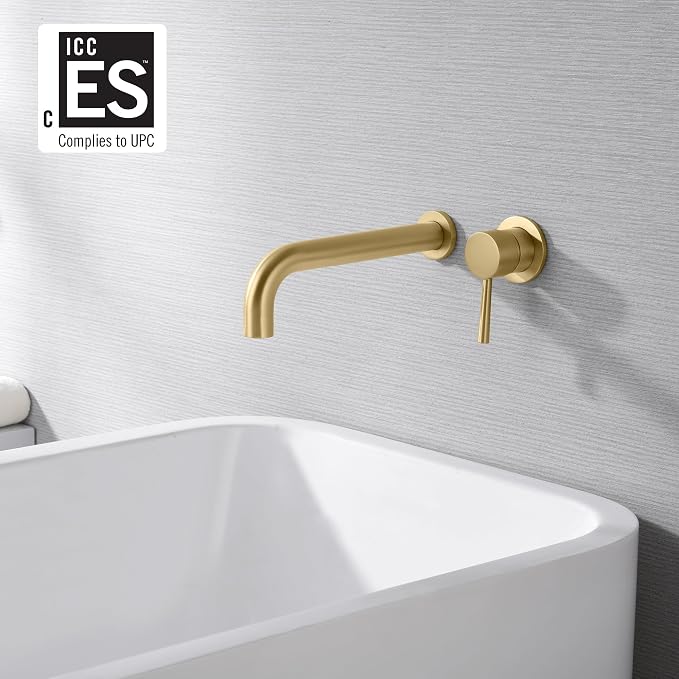 SUMERAIN Wall Mount Bath Tub Faucet Brushed Gold Tub Filler Extra Long Spout - Image 2