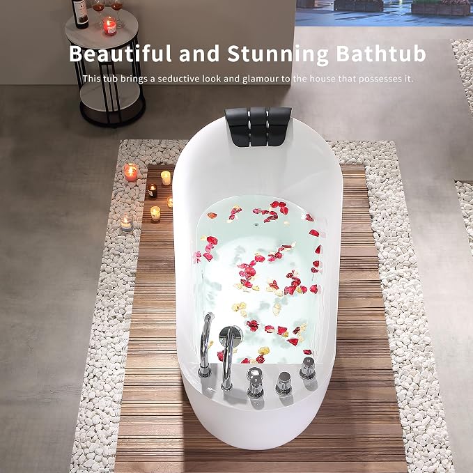 Empava 59 Inch Acrylic Freestanding Whirlpool Tub, Hydromassage Gracefully Oval - Image 6