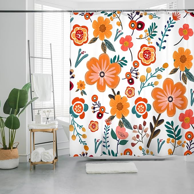 Bohemian Shower Curtain, Boho Floral Print Water Repellent Polyester Fabric - Image 8