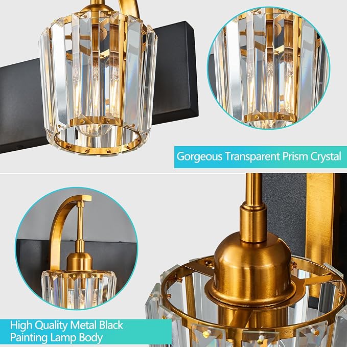 Modern Bathroom Vanity Light, 3-Light Black Gold Wall Sconce - Image 2