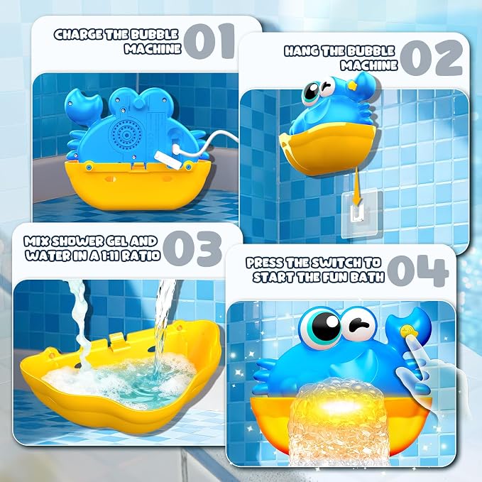 Bath Toys for Kids Ages 1-3, Light Up Baby Bath Toys Crab Bubble Maker - Image 5