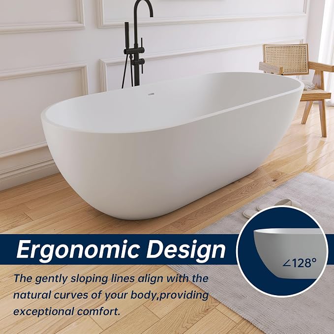 69'' Freestanding Tubs Bathtub Solid Surface Resin Stone Bathtubs soaker Tubs - Image 6