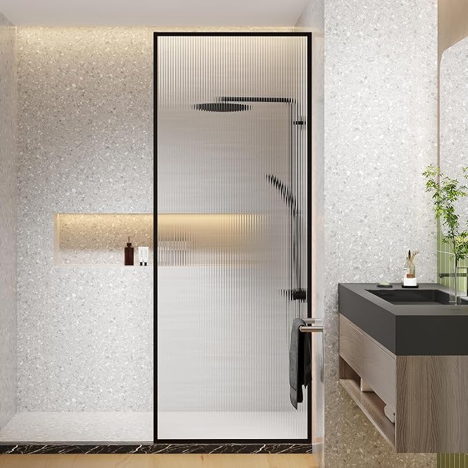 Dimaris Shower Door 30" X 78" Clear Tempered Fluted Glass Framed Shower Screen by BathHomeExpert