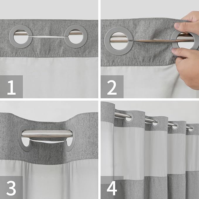 Long No Hooks Needed Linen Textured Shower Curtain - Image 4