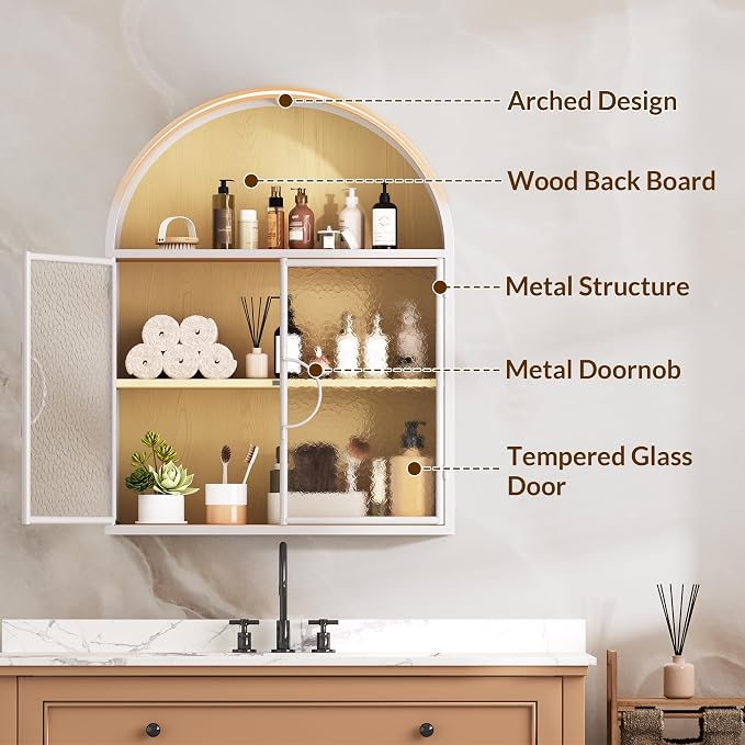 BECHAEO Arched Wall Cabinet Over Toilet Bathroom Organizer, No Assembly Metal - Image 4