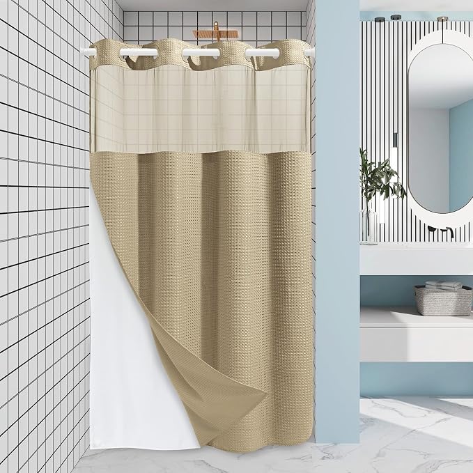 Beige Stall No Hook Shower Curtain by EUTXL