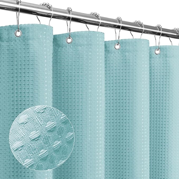 Gibelle Long Shower Curtain 72 x 78, Tall Waffle Weave Textured Fabric Shower by Gibelle