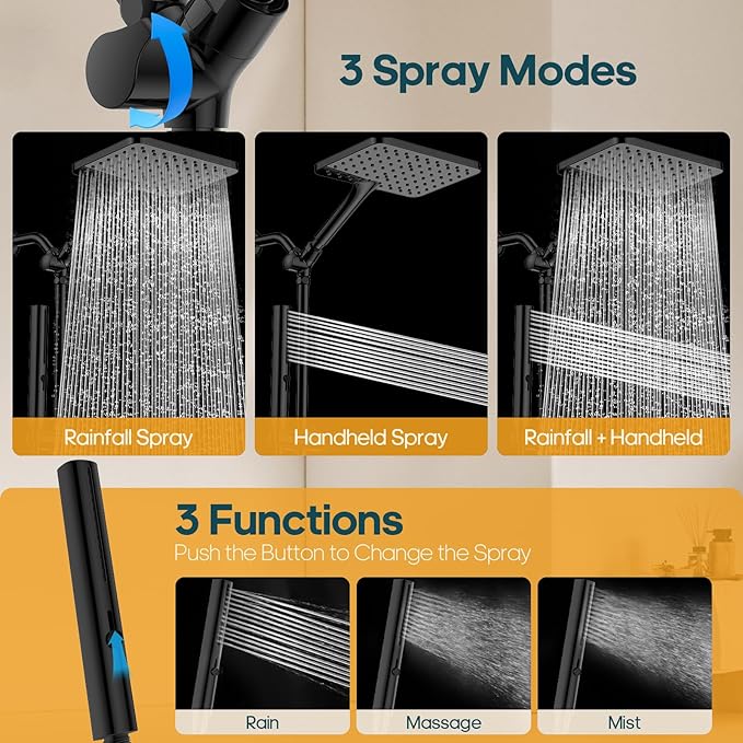 Shower Heads with Handheld Combo, 10 Inch High Pressure Rain Shower Head - Image 6