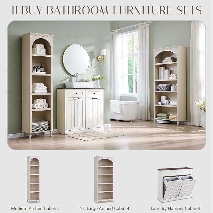 76" Tall Arched Bathroom Storage Cabinet, 5 Tiers Large Farmhouse Arched - Image 6