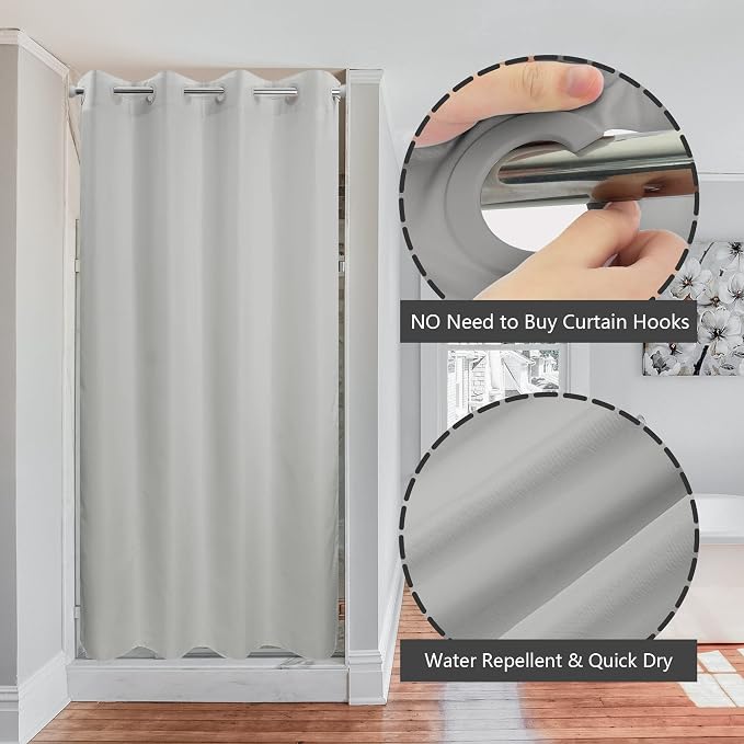 River Dream Stall Size No Hook Grey Shower Curtain Soft Microfiber - Image 2