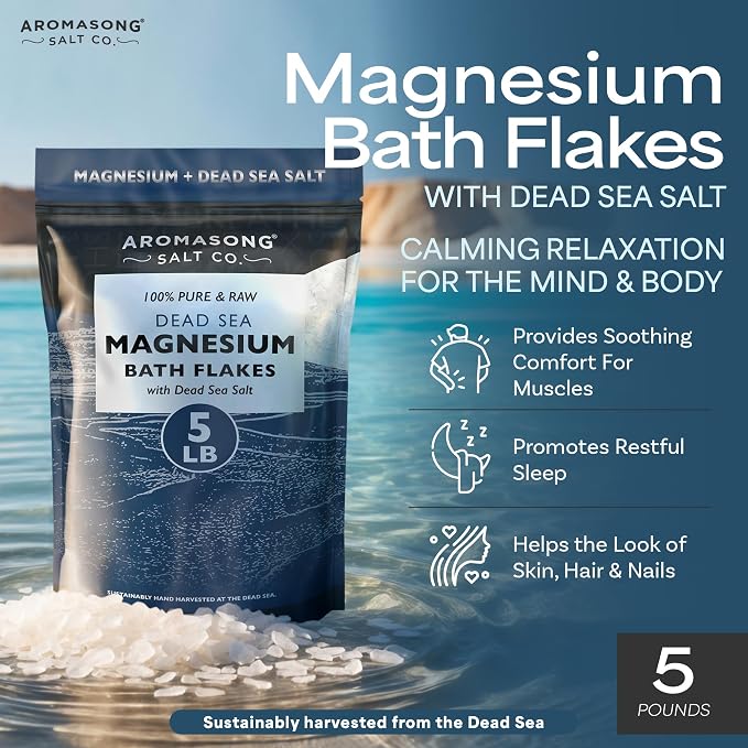 Aromasong Raw Magnesium Flakes for Bath + Dead Sea Salt for Soaking - 5 Lb - Image 2