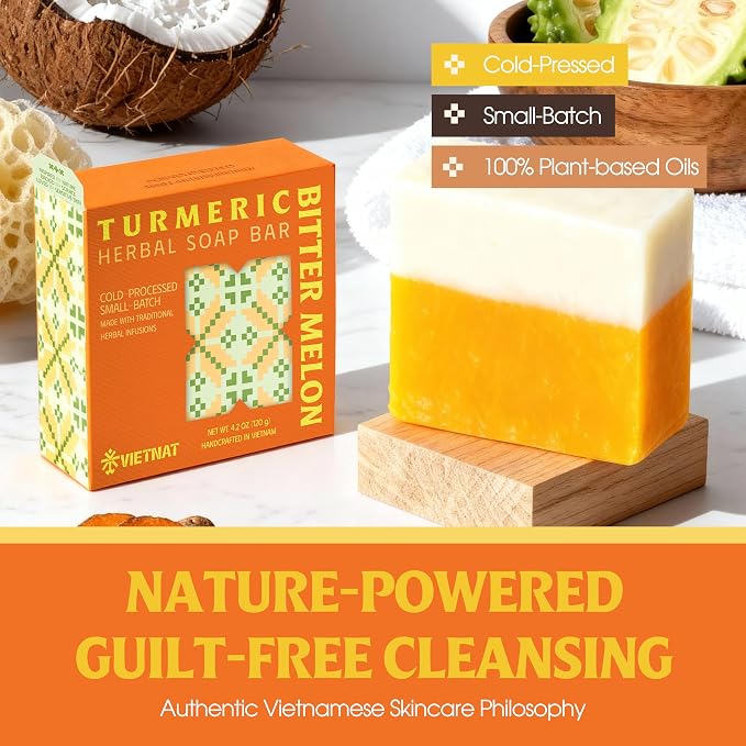 Turmeric & Bitter Melon 2-in-1 Luxurious Natural Soap Bar | Herbal Freshness & - Image 8
