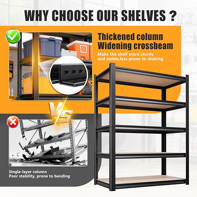 AOARGG 78" H Garage Shelving, 5-Tier Heavy Duty Storage Shelves, Adjustable - Image 5