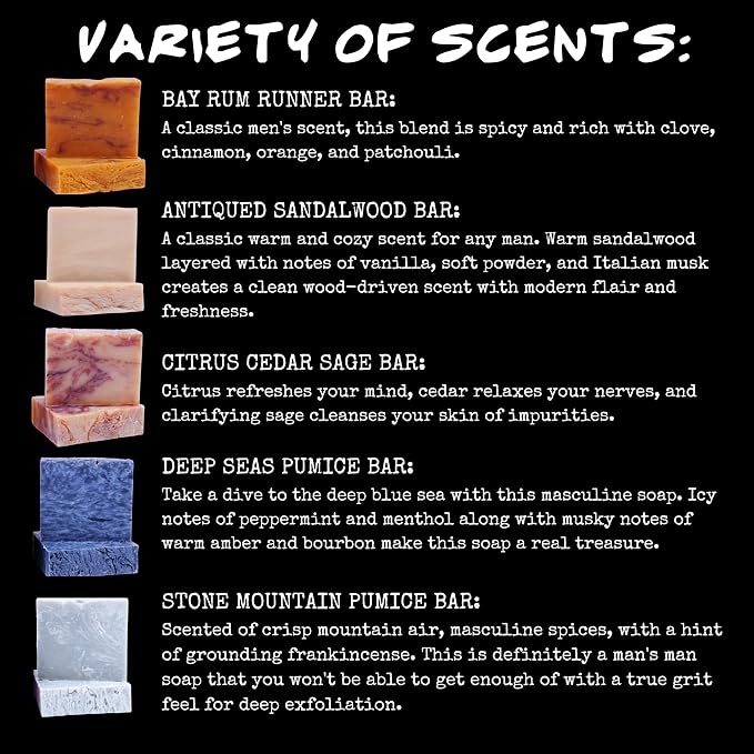 BLUEBYRD SOAP Men's Natural Bar Soap Gift Set | Masculine Soap Bars Variety Pack - Image 3