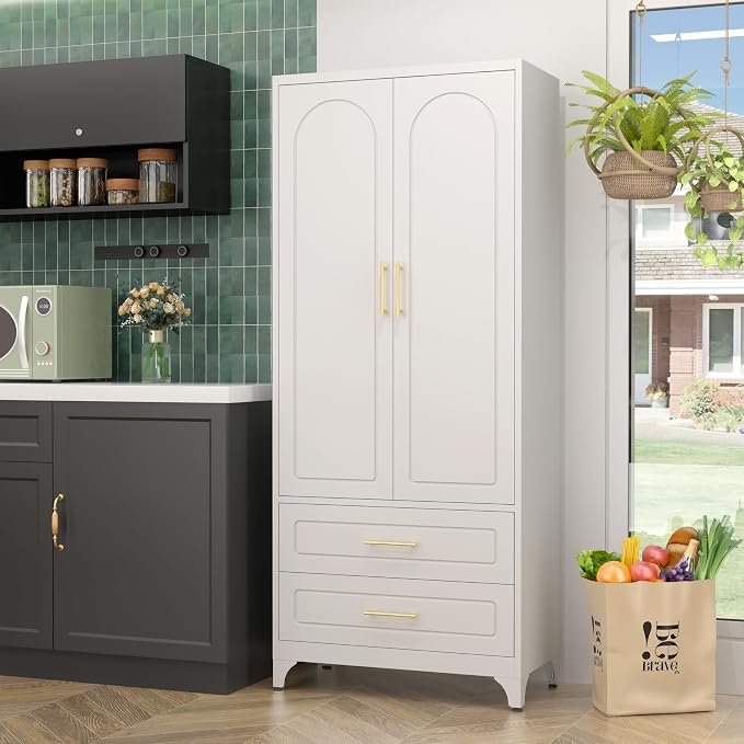 75" Kitchen Pantry Cabinet, Metal Storage Cabinets - Image 6