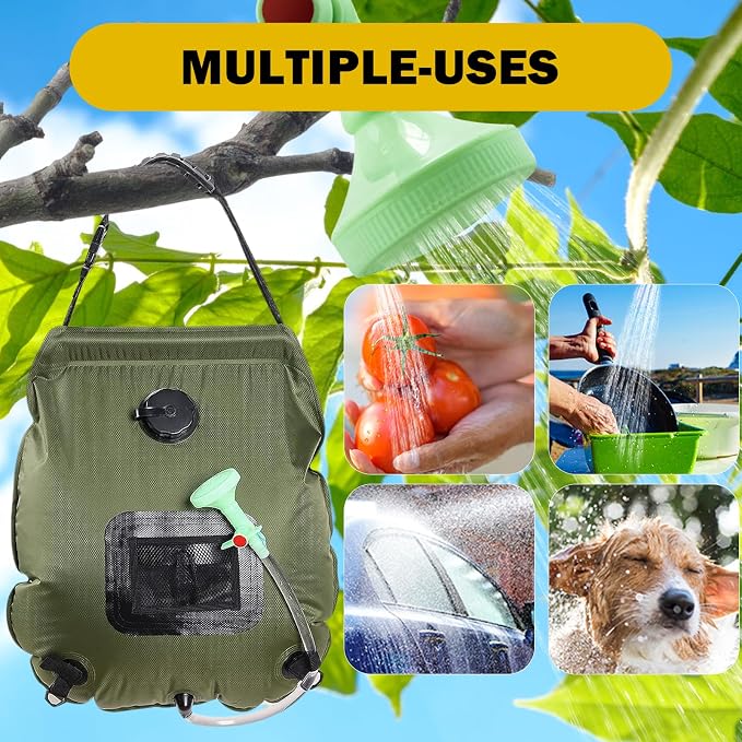 Solar Shower Bag | 5 Gal/20L Solar Heating Camping Shower Bag | Removable Hose - Image 3