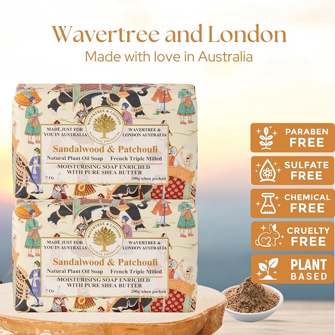 Wavertree & London Sandalwood & Patchouli Scented Natural Soap, 7oz - Image 2