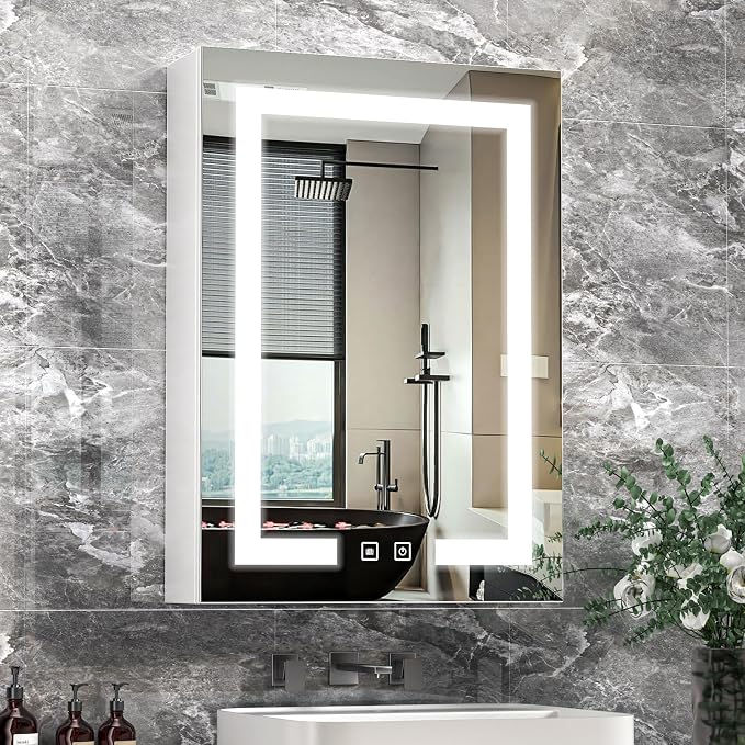 Bathroom Medicine Cabinet with Mirror, Wall Mounted or Recessed Medicine by Unknown