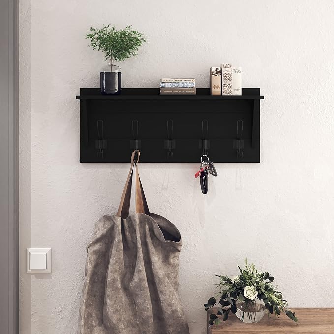 Wall Mounted Coat Rack Shelf, Rustic Wooden Country Style 24" Entryway Shelf - Image 7