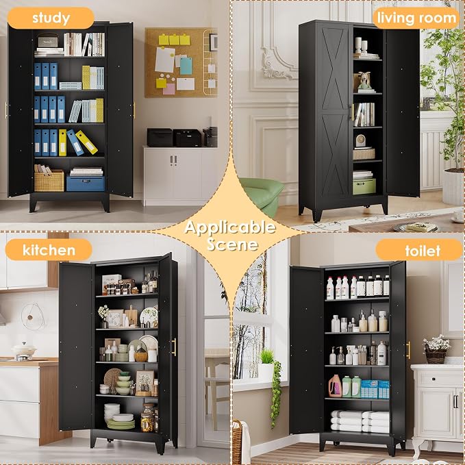 71" H Metal Kitchen Pantry Storage Cabinet, Freestanding Cupboard - Image 7