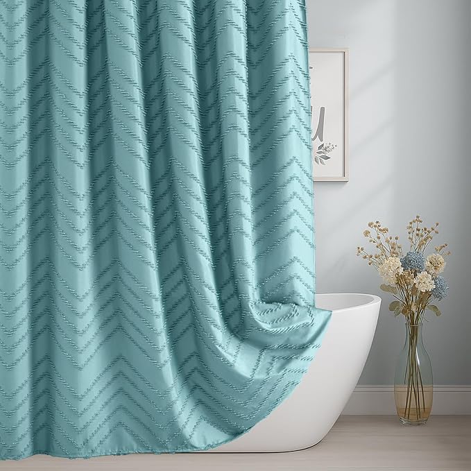 84inches Extra Long Teal Shower Curtain Boho Farmhouse Shower Curtain 72 x 84 by TURKIO