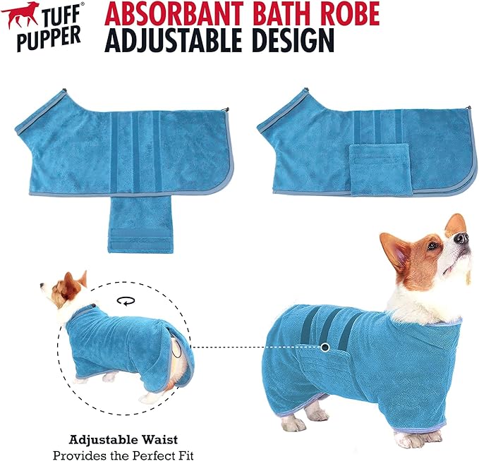 Tuff Pupper Bathrobe, 800 GSM Plush, Super Absorbent, Adjustable Hood & Belly - Image 4