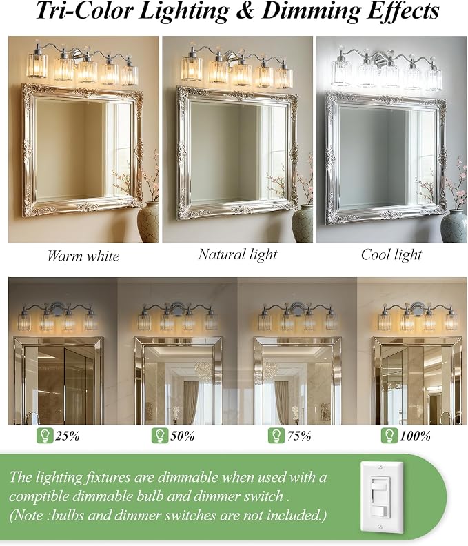 Chrome Bathroom Vanity Light, Modern Crystal Bathroom Ligth Fixture, 4 Light - Image 3
