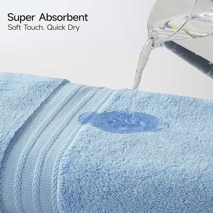 REDKISS Blue Towel Set of 8-100% Cotton Luxury Bath Towels Set - Image 4