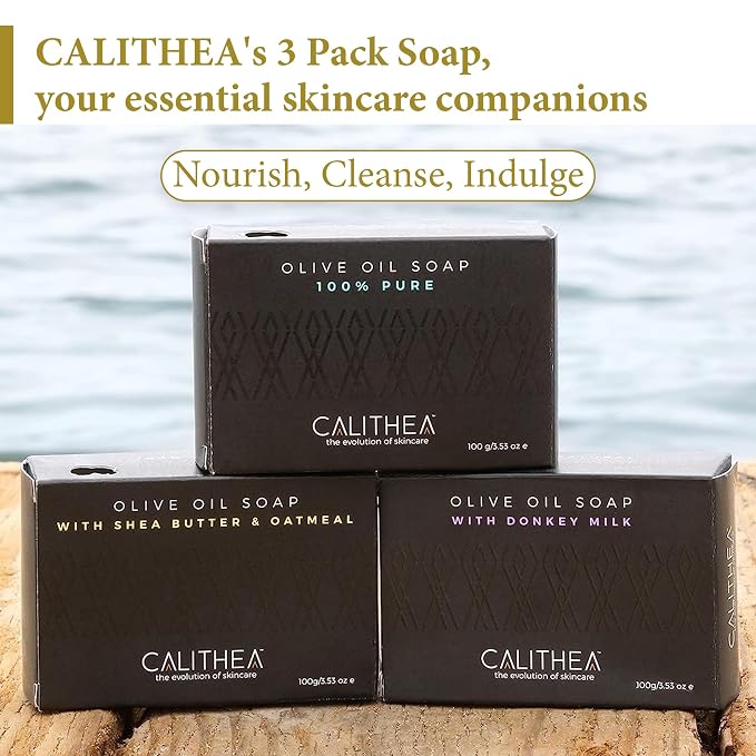 Calithea 3 Pack Olive Oil Based Soap Bars: 100% Pure Olive Oil Soap, Donkey Milk - Image 2