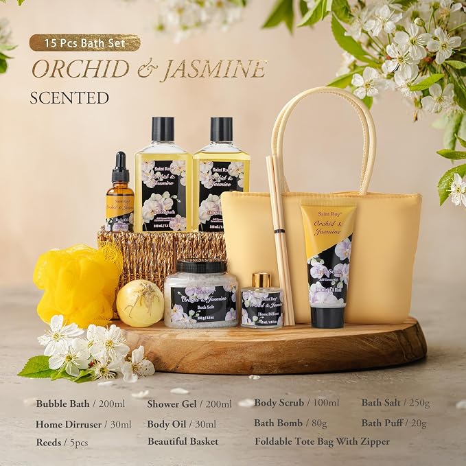 christmas gift bath basket, Bath and Body Gift Basket Orchid & Jasmine Spa Gift - Image 2