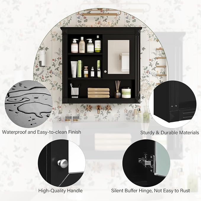 32'' Black Bathroom Wall Cabinet - Image 4