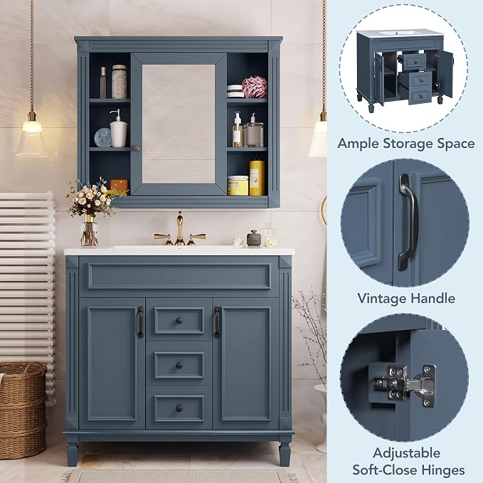 Merax 36” Bathroom Vanity with Sink, Freestanding Single Bathroom Sink Vanity - Image 5