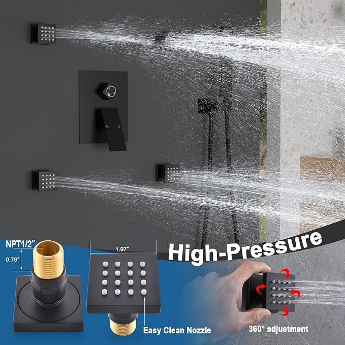 Enga Matte Black Rain Shower System - Image 4