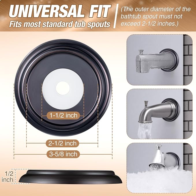 Dreyoo Metal Tub Spout Cover Ring, Bathtub Spout Trim Plate Ring - Image 3