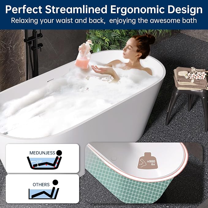 67'' Flatbottom Bathtub Solid Surface Freestanding Bathtub Matte Bathroom - Image 2