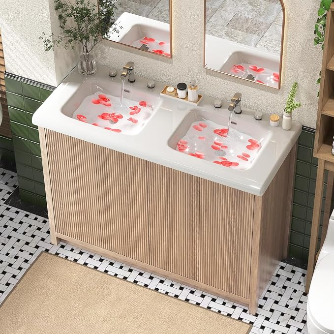 48 Inch Bathroom Vanity with Double Sink, Bathroom Sink Cabinet with 4 Fluted - Image 4