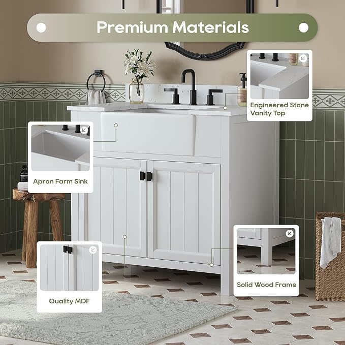 36 Inch Bathroom Vanity with Sink, Farmhouse Single Sink Bathroom Vanity with - Image 3