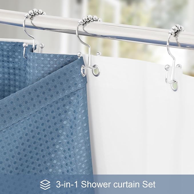 3 in 1 Stall Half Size Moonlight Blue Shower Curtain Set-36 W x 72 H, Modern - Image 2