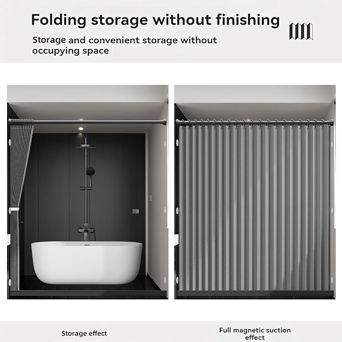Bathroom Magnetic Folding Shower Curtain, Accordion-Style Shower Curtain - Image 5
